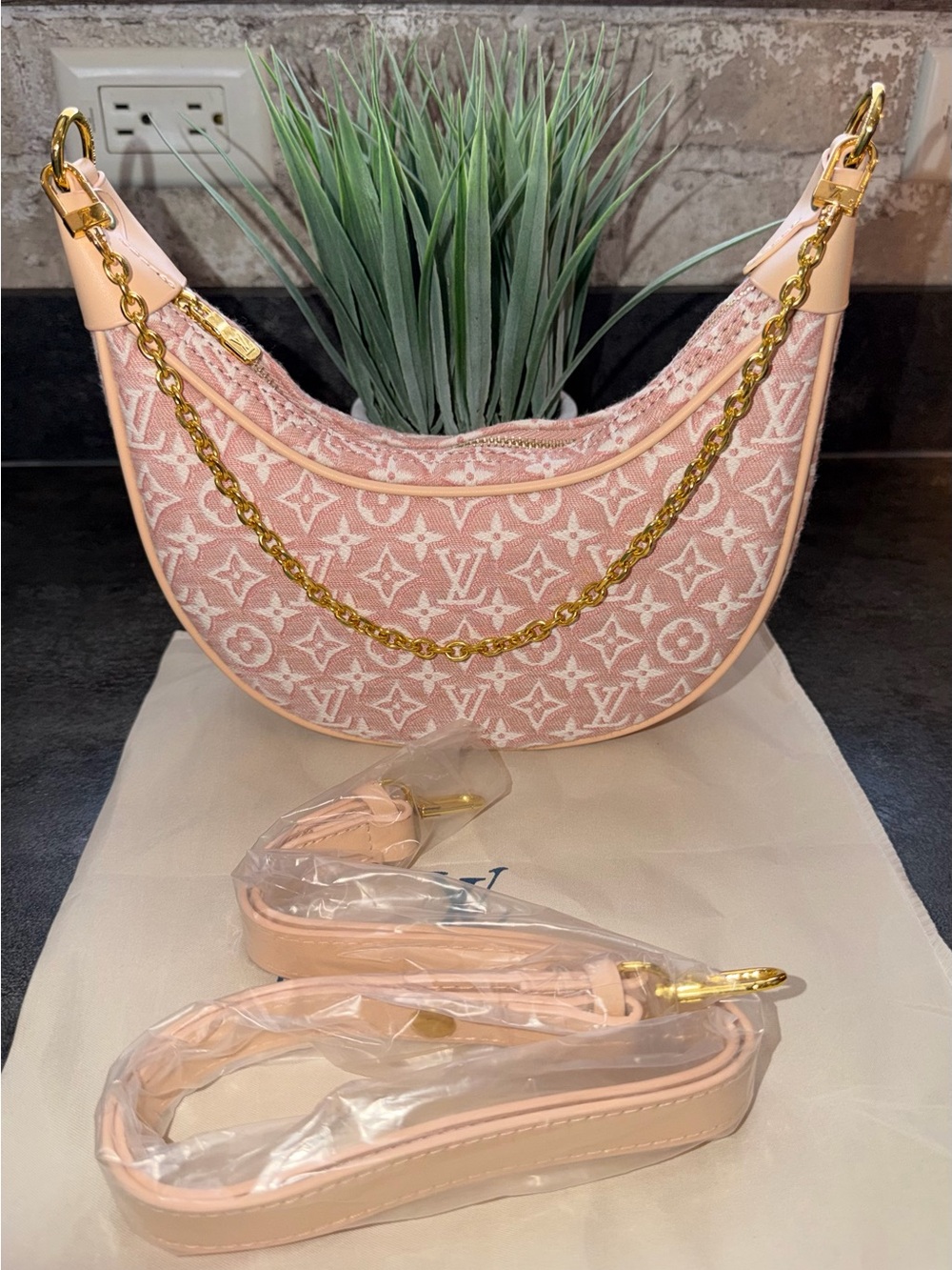 LV Pink Monogram Crescent Shoulder Bag